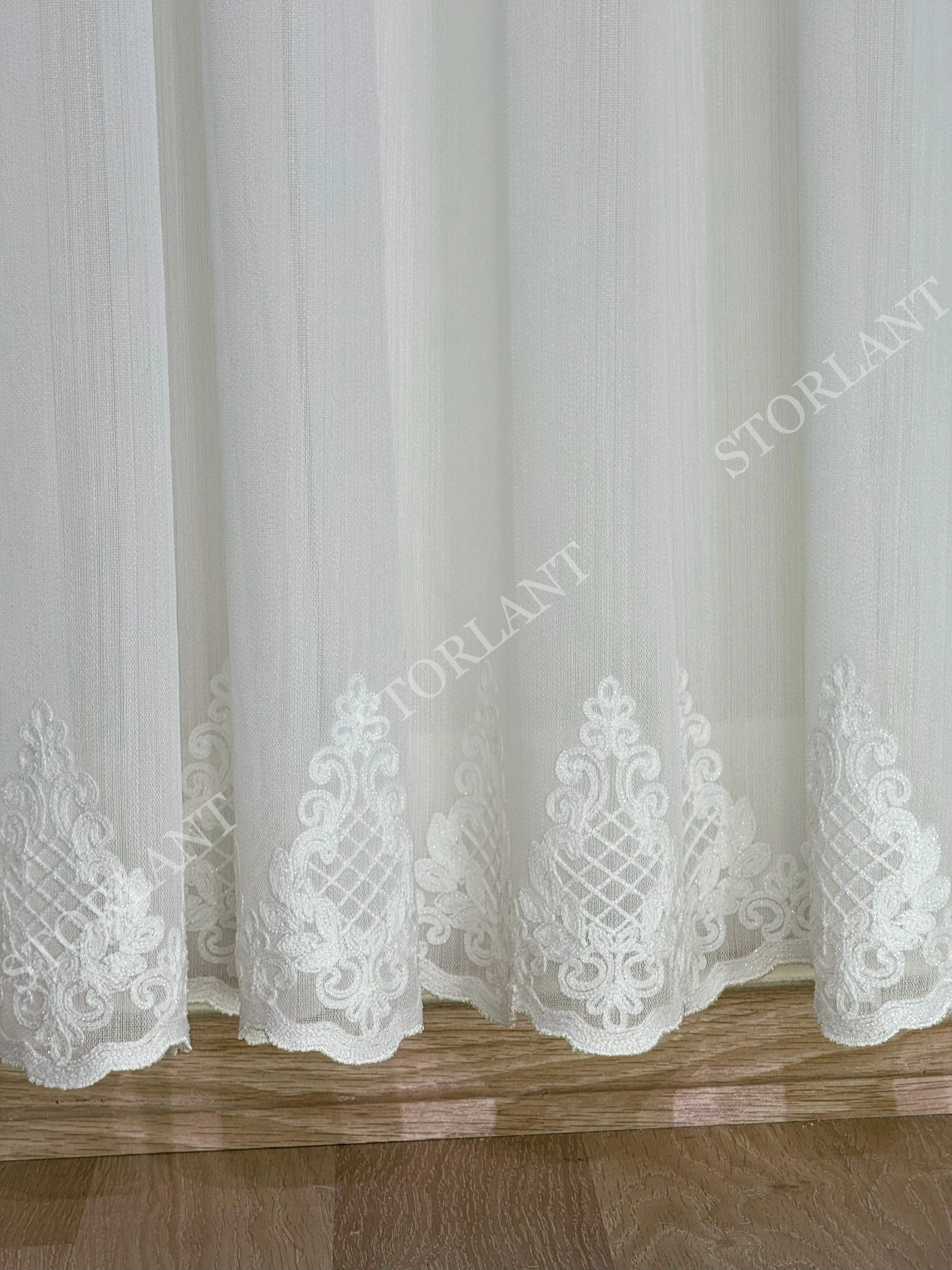 Vintage Diamond Motif Bambu Etek Tül Perde