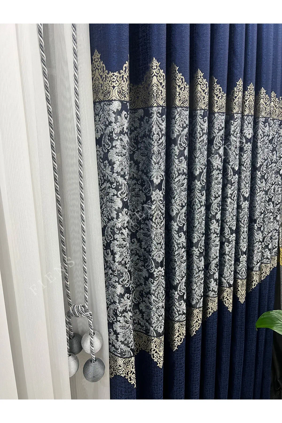 1 ÇİFT PANO FON PERDE DAMAKS-45 LACİVERT GRİ BEJ