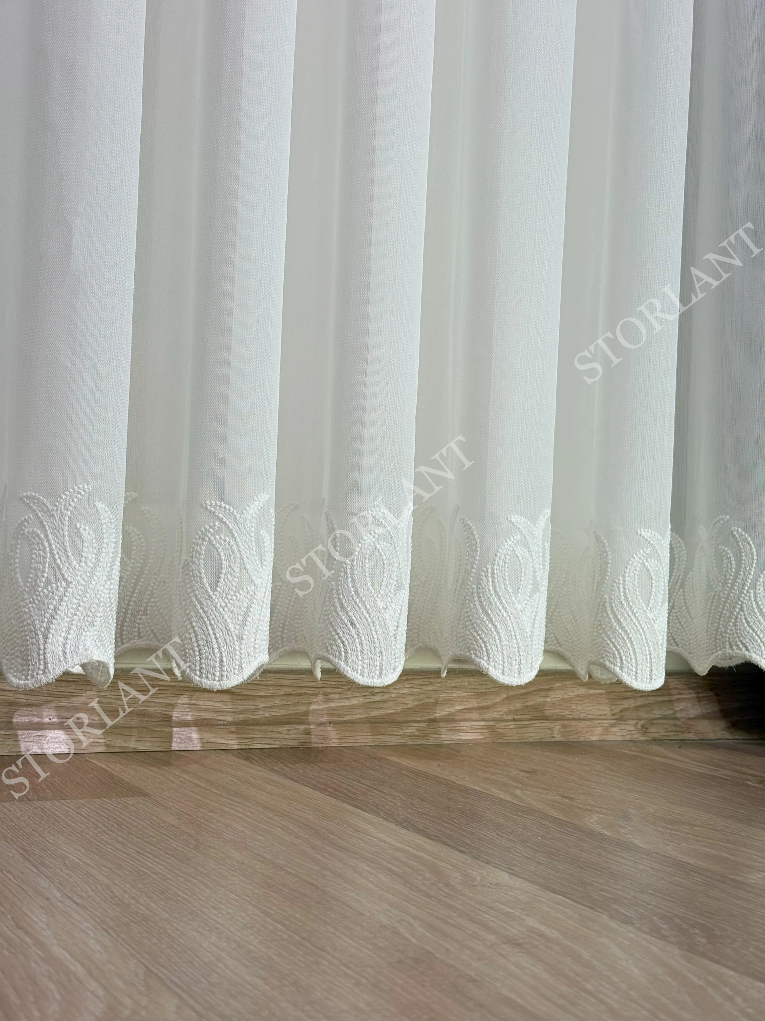 Flame Wave Motif Bambu Etek Tül Perde 